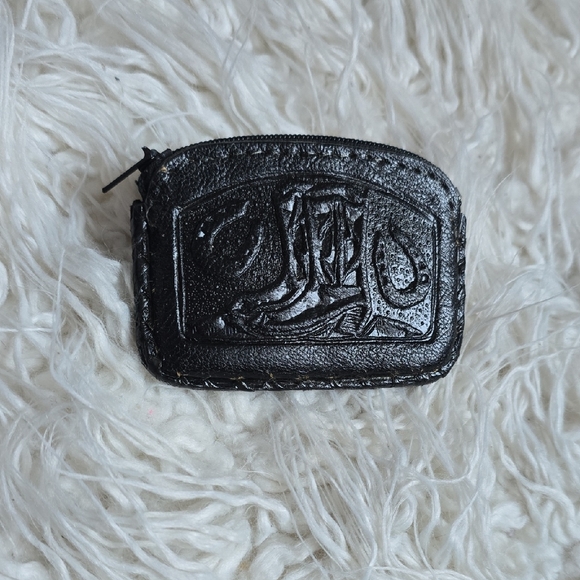 Black Leather Men's Coin Pouch - Picture 1 of 8